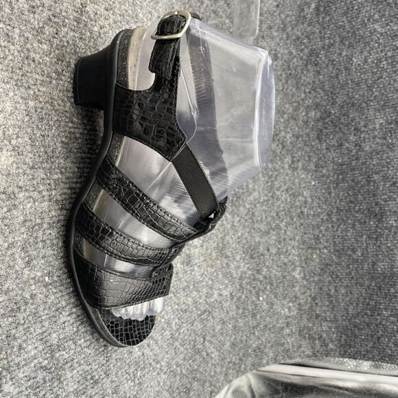 SAS Allegro Comfort Sandal Size 6 M | Black Croc Leather Strappy Heel Shoe - Picture 7 of 14